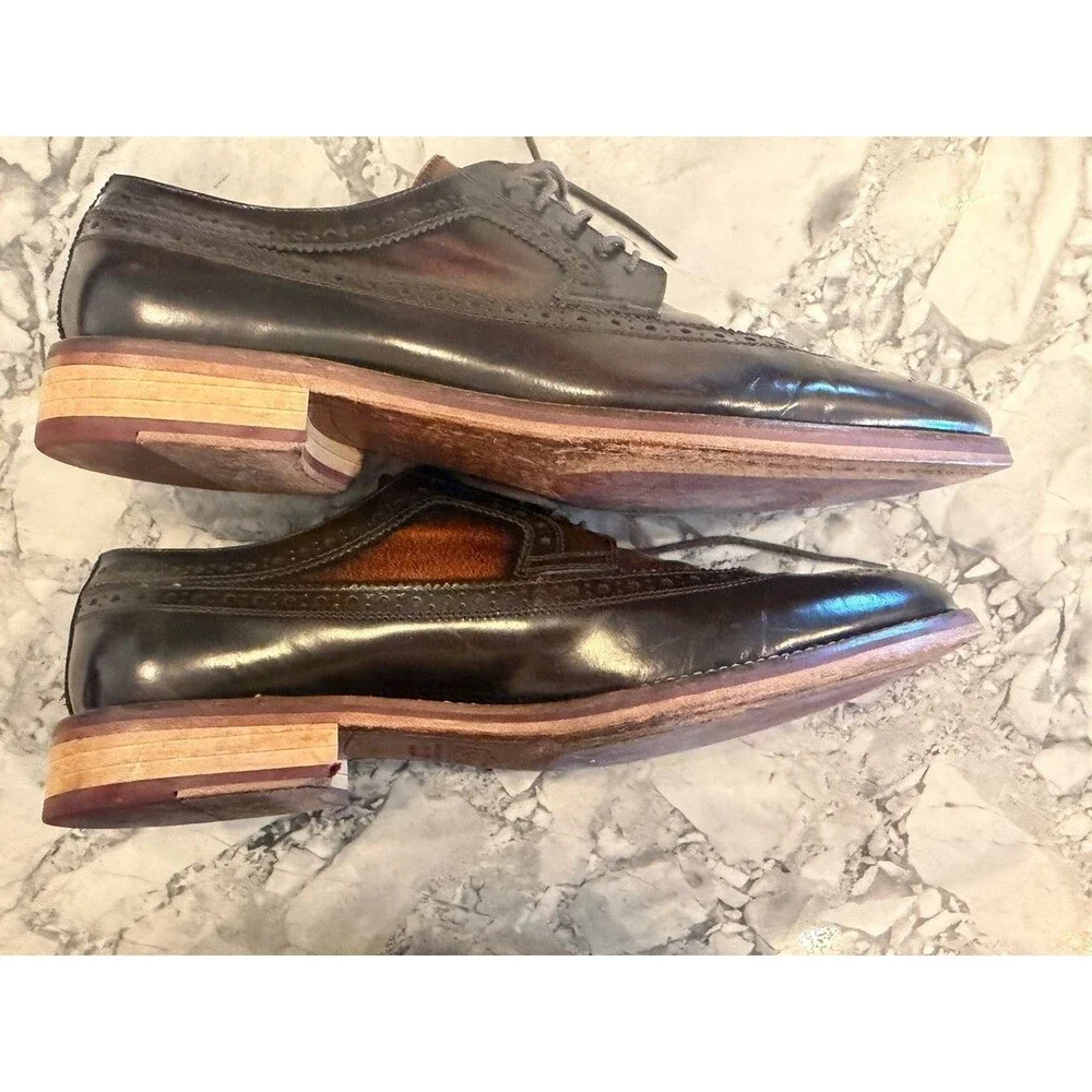 Johnston & Murphy Mens 10M Italy Leather Wingtip Brogue Oxford Shoes Shoe Trees